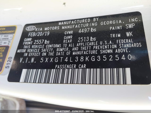5XXGT4L38KG352540 KIA gdi