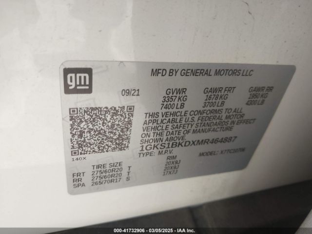 1GKS1BKDXMR464887 GMC Yukon 2wd Slt