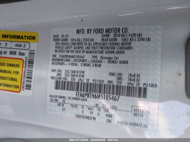 2021 FORD MUSTANG 1FA6P8TH6M5105467 Photo 8