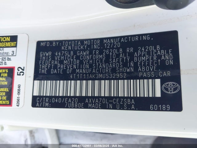 4T1T11AK3MU532952 Toyota CAMRY SE
