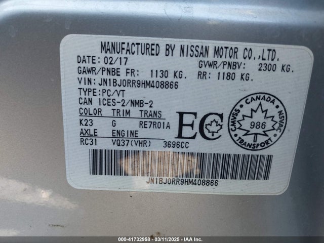 JN1BJ0RR9HM408866 Infiniti QX50