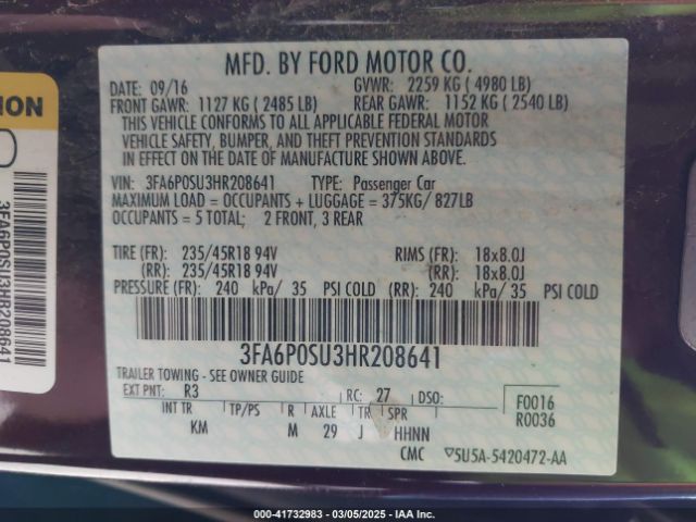 3FA6P0SU3HR208641 Ford Fusion Energi Titanium