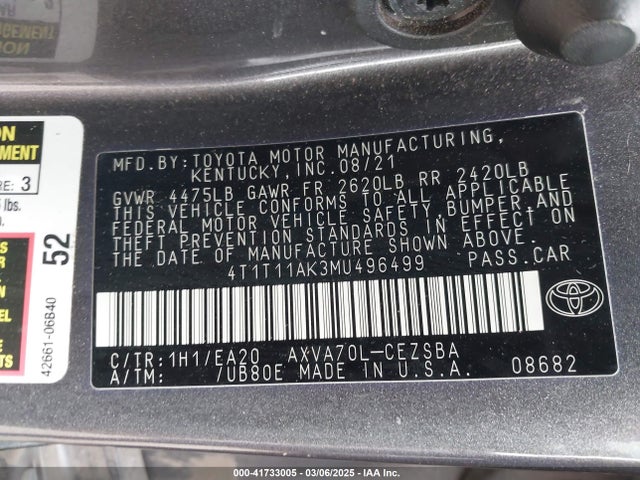 4T1T11AK3MU496499 Toyota CAMRY SE