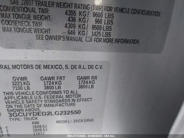 3GCUYDED2LG232550 Chevrolet Silverado 1500 4wd  Short Bed Lt