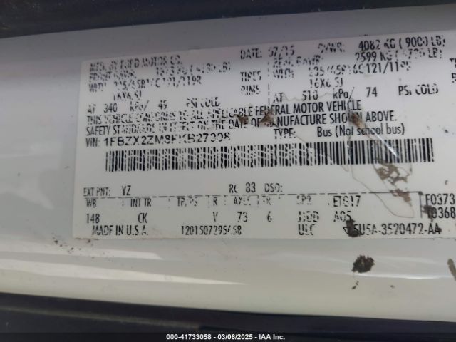 1FBZX2ZM8FKB27908 Ford Transit-350 Xlt