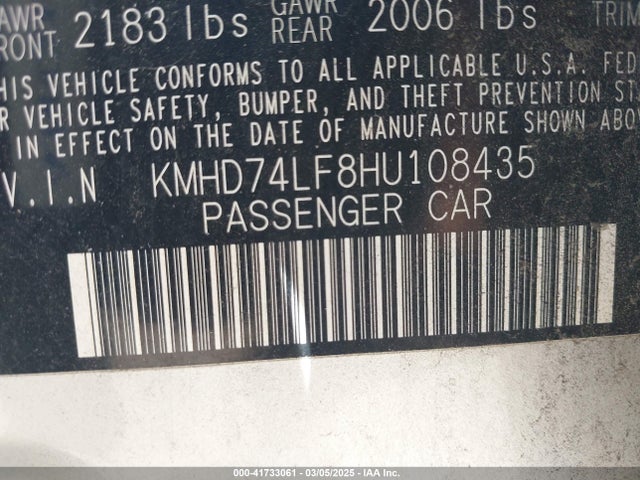 KMHD74LF8HU108435 Hyundai ELANTRA SE