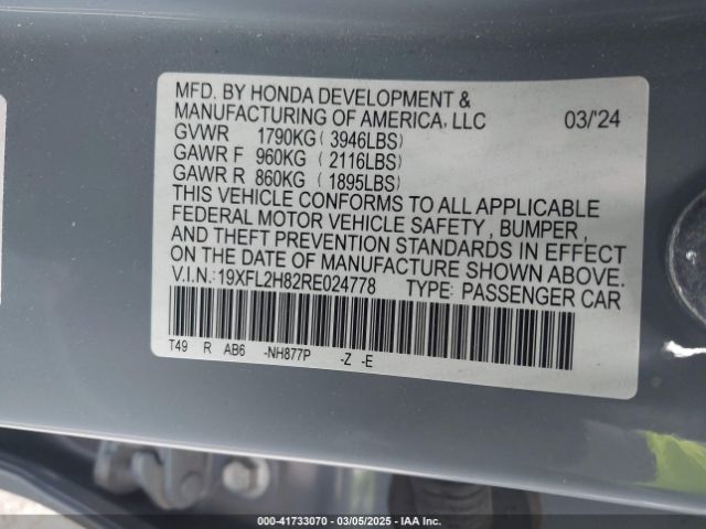 19XFL2H82RE024778 Honda Civic Sport