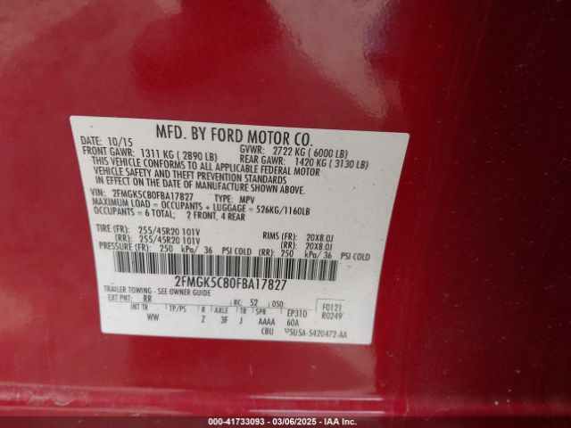 2FMGK5C80FBA17827 Ford FLEX SEL