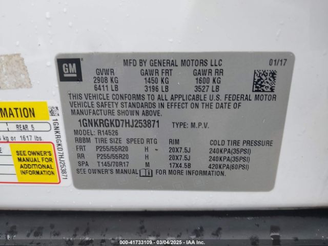 1GNKRGKD7HJ253871 Chevrolet Traverse 1lt
