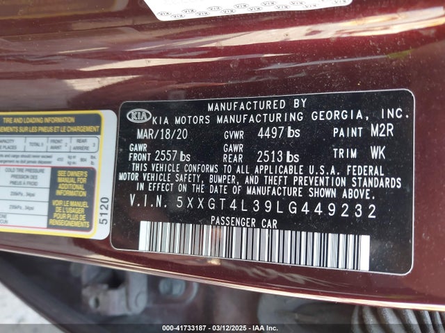 5XXGT4L39LG449232 KIA Optima Lx