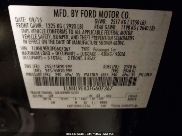1LNHL9EK3FG607367 Lincoln MKS