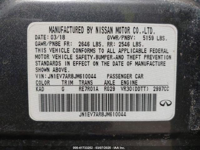 JN1EV7AR8JM610044 Infiniti Q50 3.0t Luxe