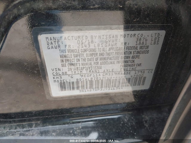 3N1AB7AP3JY316344 Nissan SENTRA S