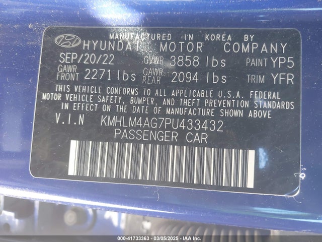 KMHLM4AG7PU433432 Hyundai mpi nu pe