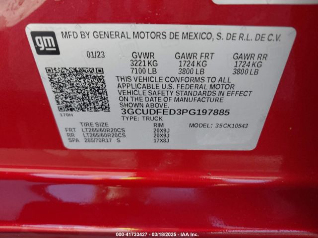 3GCUDFED3PG197885 Chevrolet Silverado 1500 4wd  Short Bed Lt Trail Boss