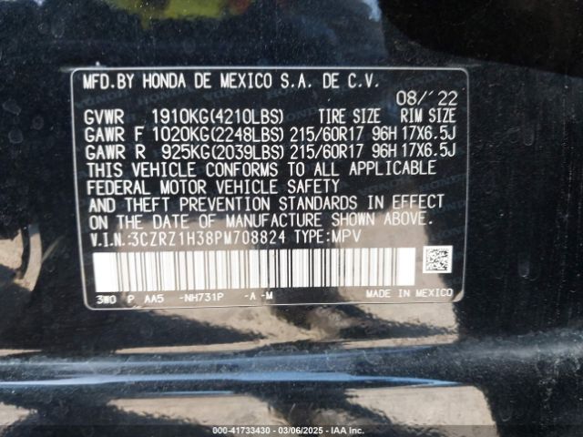 3CZRZ1H38PM708824 Honda Hr-v 2wd Lx