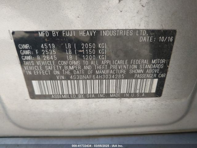 4S3BNAF64H3034285 Subaru Legacy 2.5i Premium