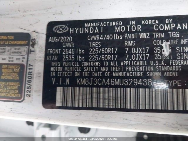 KM8J3CA46MU329438 Hyundai Tucson Value