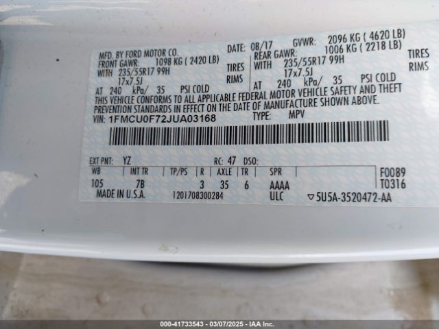 2018 FORD ESCAPE 1FMCU0F72JUA03168 Photo 8