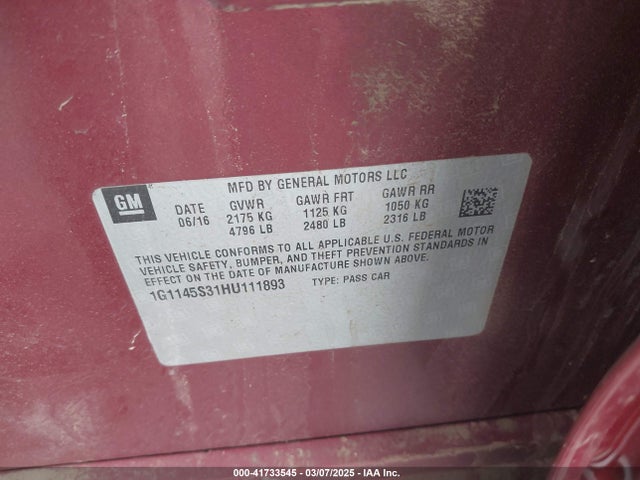 1G1145S31HU111893 Chevrolet IMPALA 2LZ