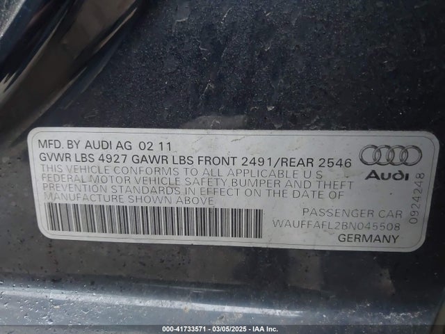 2011 AUDI A4 WAUFFAFL2BN045508 Photo 8