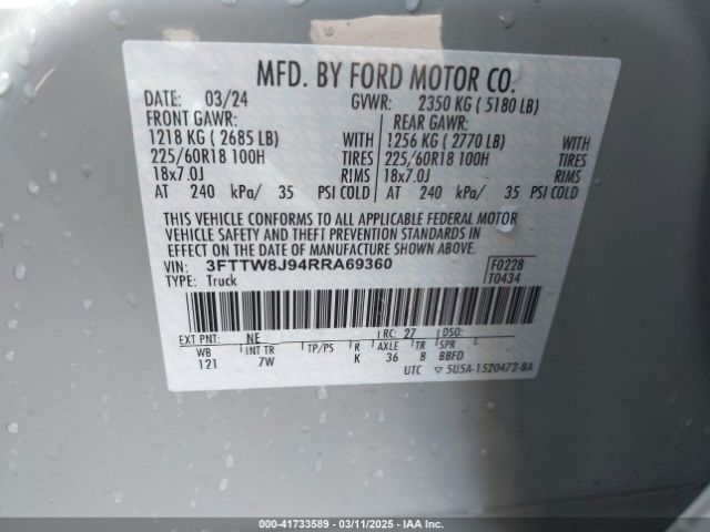 3FTTW8J94RRA69360 Ford Maverick Xlt