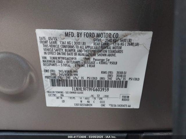 1LNHL9FT9FG603959 Lincoln Mks Ecoboost