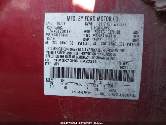 1FMSK7DH6LGA23236 Ford EXPLORER XLT