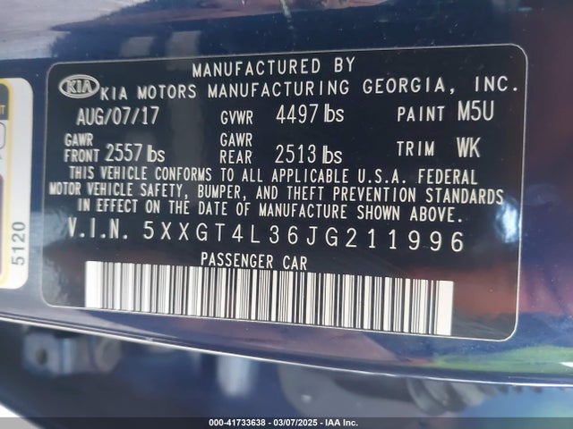 5XXGT4L36JG211996 KIA Optima Lx