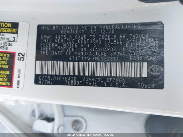 4T1T11AKXMU532544 Toyota CAMRY SE