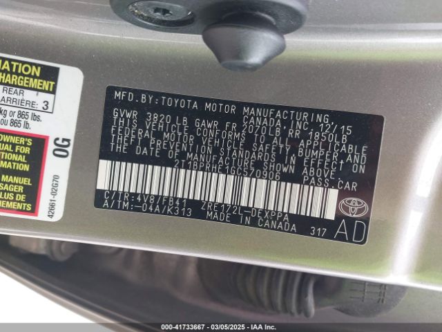 2T1BPRHE1GC570906 Toyota Corolla Le Plus
