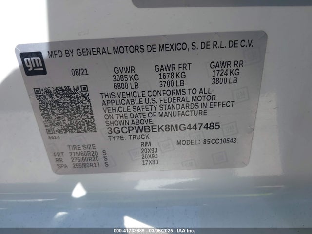 3GCPWBEK8MG447485 Chevrolet l3b - sidi, vvt, alum
