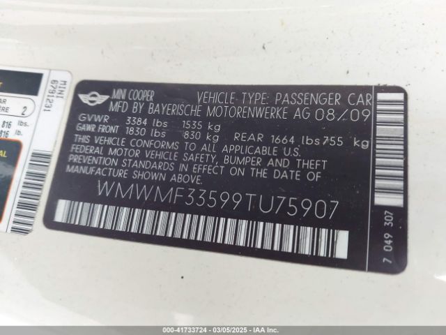 2009 MINI COOPER WMWMF33599TU75907 Photo 8