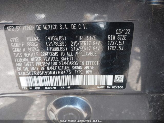 3CZRU6H59NM768475 Honda r18z9