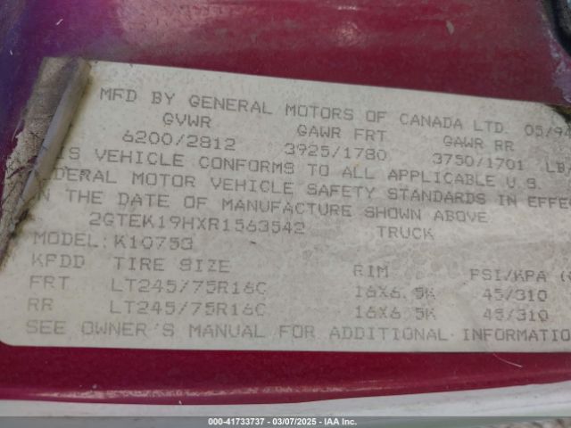 1994 GMC SIERRA 2GTEK19HXR1563542 Photo 8