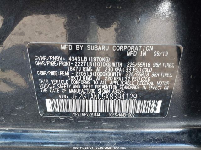 JF2GTANC5K8394129 Subaru Crosstrek 2.0i Limited