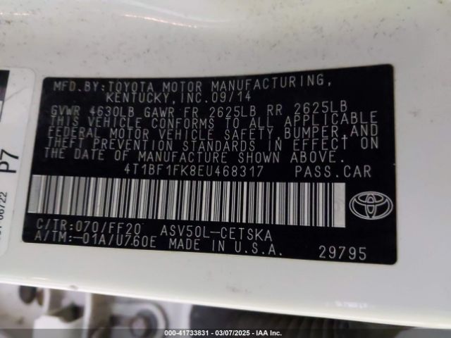 4T1BF1FK8EU468317 Toyota CAMRY SE