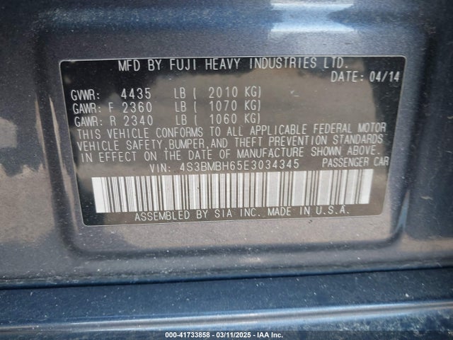4S3BMBH65E3034345 Subaru Legacy 2.5 I Sport