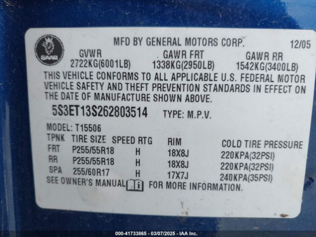 2006 SAAB 9-7X 5S3ET13S262803514 Photo 8