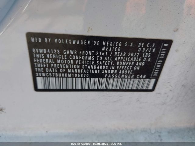 3VWC57BU0KM105870 Volkswagen Jetta 1.4t R-line/1.4t S/1.4t Se