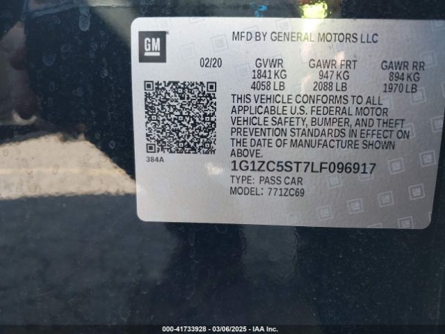 1G1ZC5ST7LF096917 Chevrolet Malibu Fwd 1fl