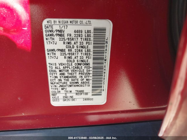 JN8AT2MTXHW392719 Nissan ROGUE SV