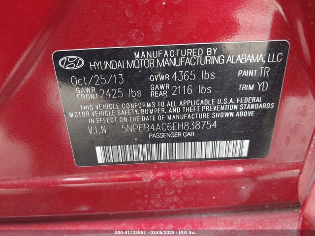 Hyundai SONATA GLS 2014 5NPEB4AC6EH838754 Image 9