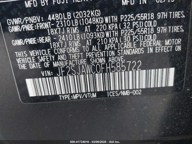 JF2SJAWC0FH585722 Subaru Forester 2.5i Touring