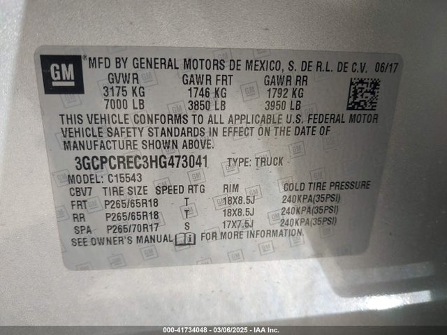 3GCPCREC3HG473041 Chevrolet Silverado 1500 1lt