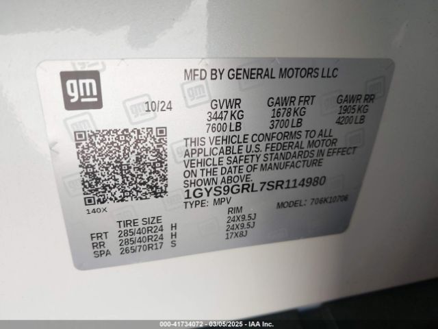 2025 CADILLAC ESCALADE 1GYS9GRL7SR114980 Photo 8