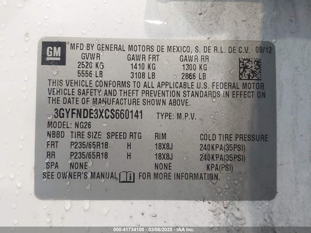 2012 CADILLAC SRX 3GYFNDE3XCS660141 Photo 8