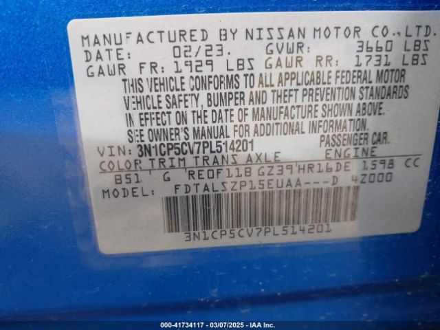 3N1CP5CV7PL514201 Nissan Kicks Sv Xtronic Cvt