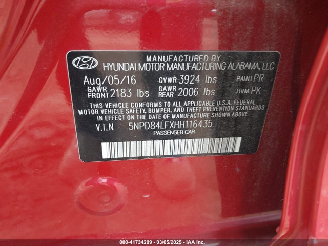 5NPD84LFXHH116435 Hyundai ELANTRA SE