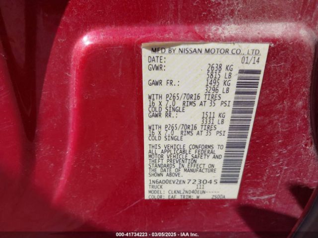 1N6AD0EV2EN723045 Nissan Frontier Pro-4x/s/sl/sv
